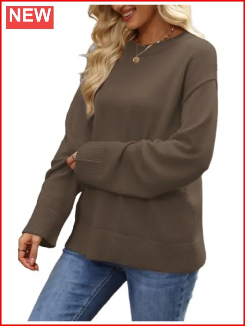 Womens Crew Neck Long Sleeve Pullover Sweater Soft Knit Oversized Casual Fall